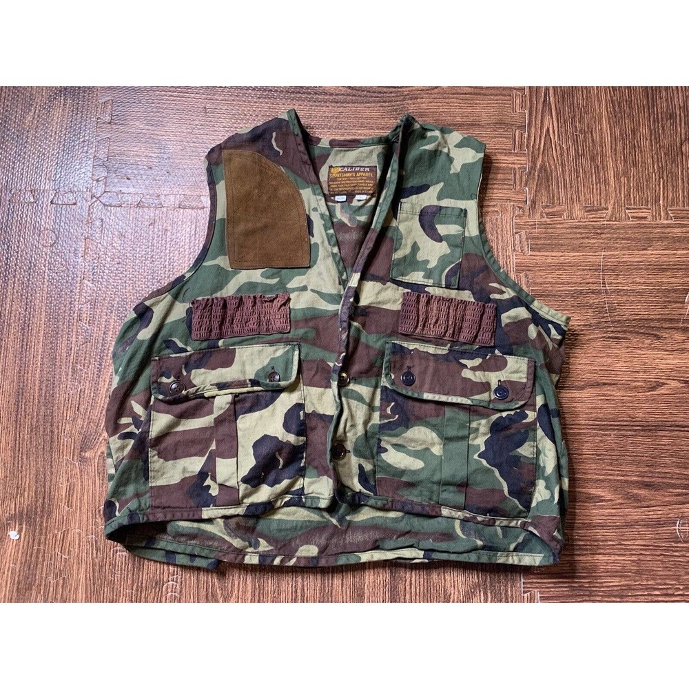 Caliber Mens Camouflage Hunting Vest Shell Pockets Green Brown Size Large